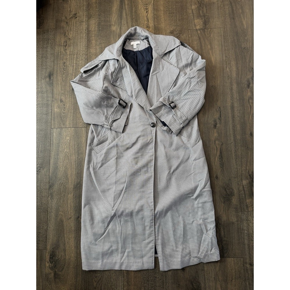 Top‎ shop Women's Sz 8 Long Trench Coat Houndstooth Overcoat Old Money No Belt